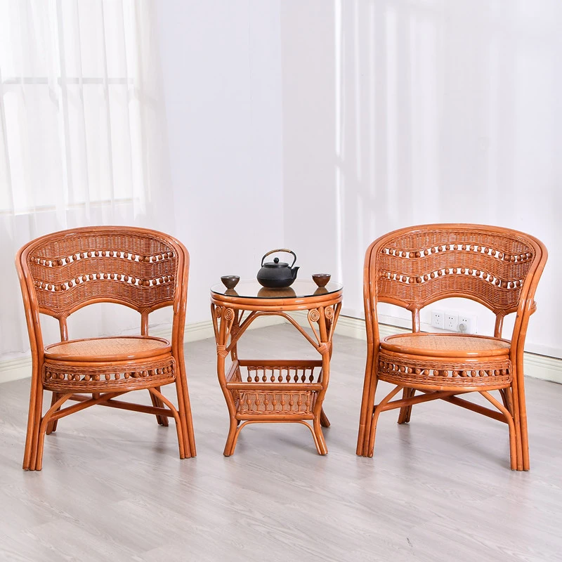 真藤椅三件套阳台小桌椅组合藤编休闲简约客厅家用单人靠背腾椅子