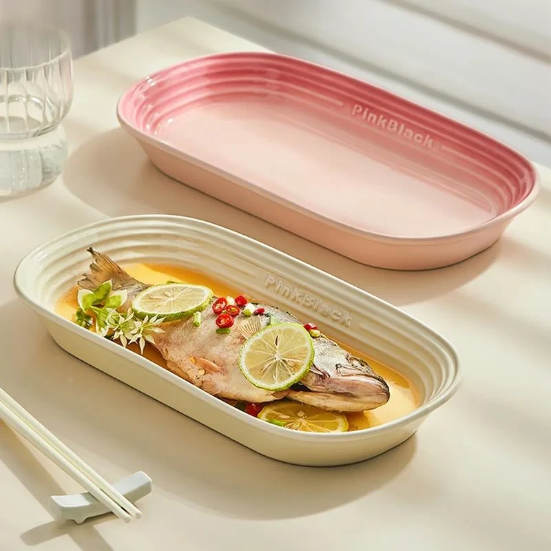 网红陶瓷鱼盘家用2024新款蒸鱼盘子感轻奢鱼盆鱼碗装鱼碟餐具