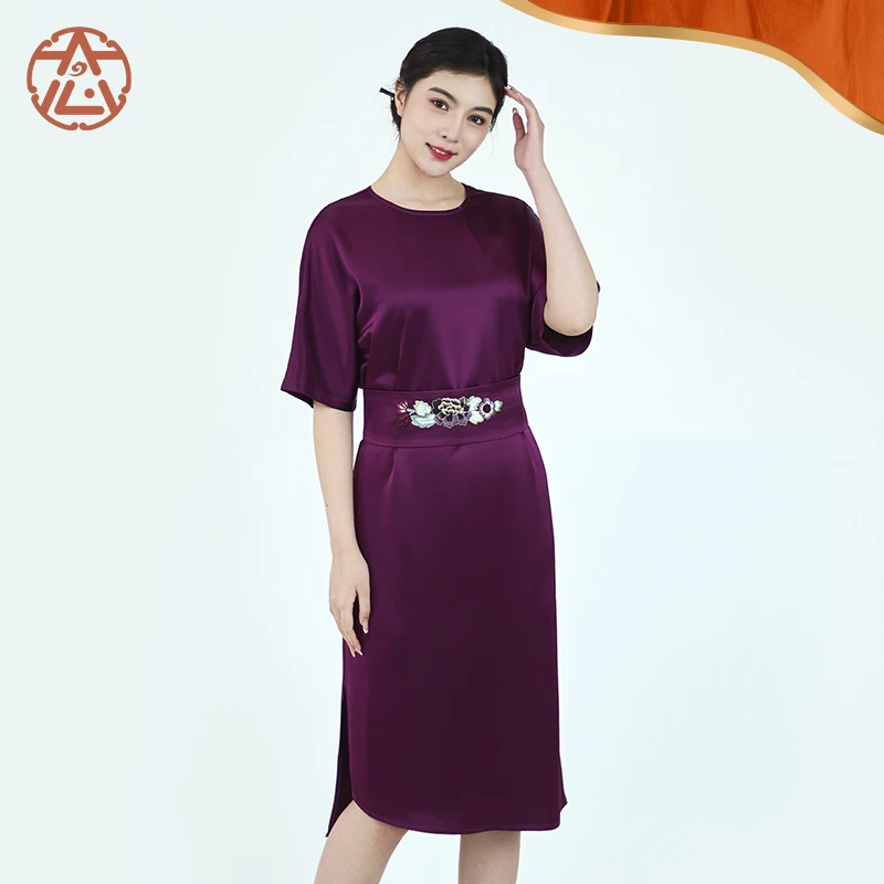 零态【苏华】气质时尚长款连衣裙复古显瘦修身圆领优雅宴会女装夏季