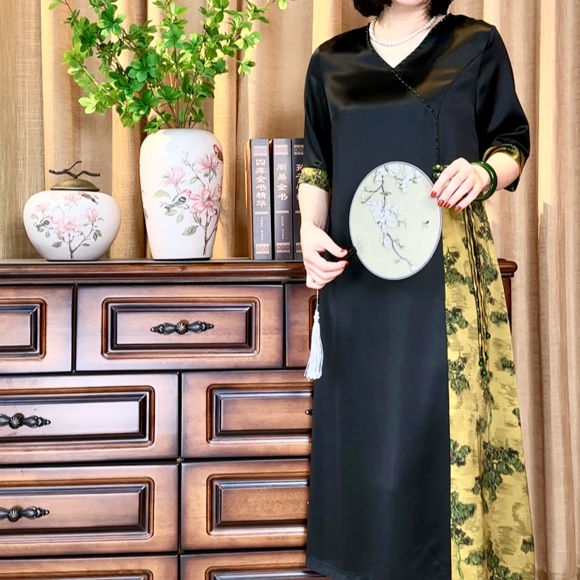 零态【锦雅】新中式宽松连衣裙国风长款显瘦复古时尚优雅女装气质