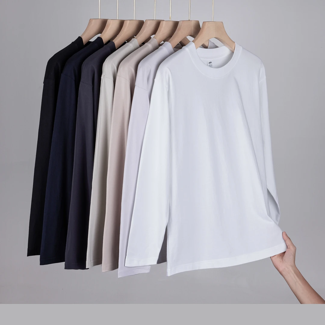 240克重磅纯棉长袖T恤男女纯色2025秋季圆领正肩白色打底衫男体恤