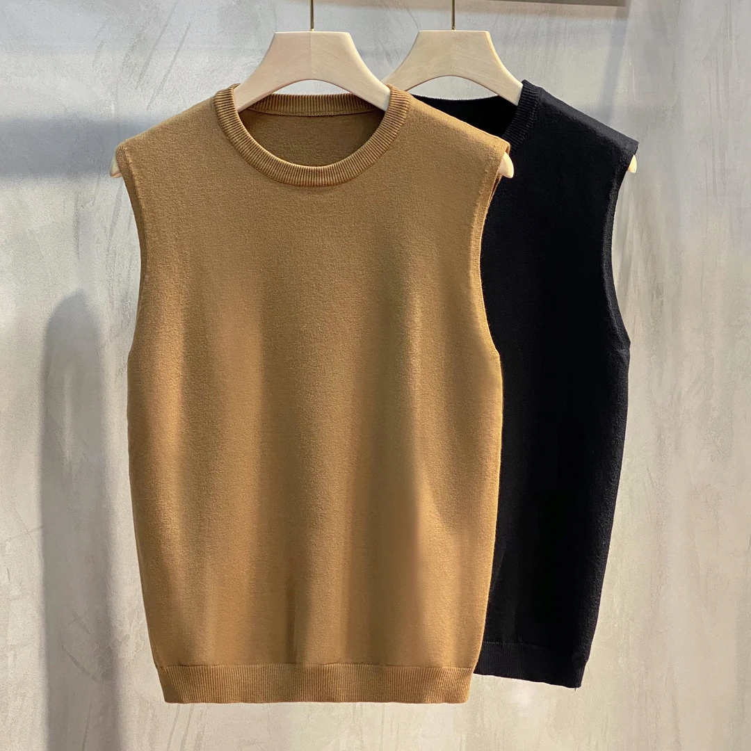 2023年春秋新款男士无袖毛衣背心打底衫圆领针织韩版潮流马甲上衣