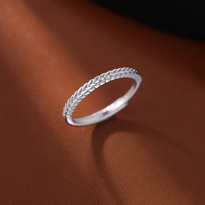 百年宝昌银楼 925银戒指 简约素款银戒 时尚细圈精致麦穗纯银指环