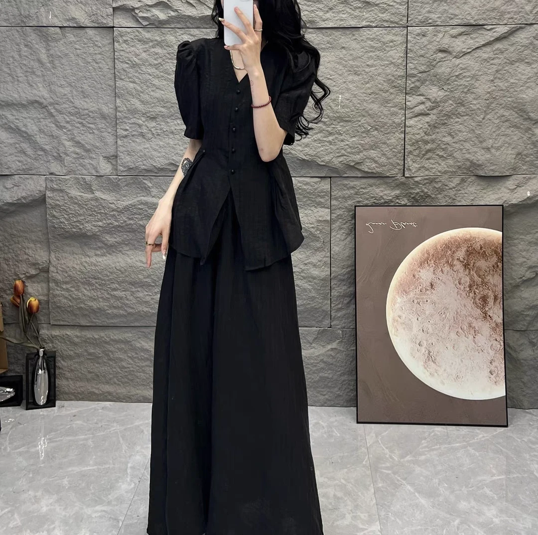 国风套装白色气质洋气显瘦2024新款夏季时髦设计感短袖两件套