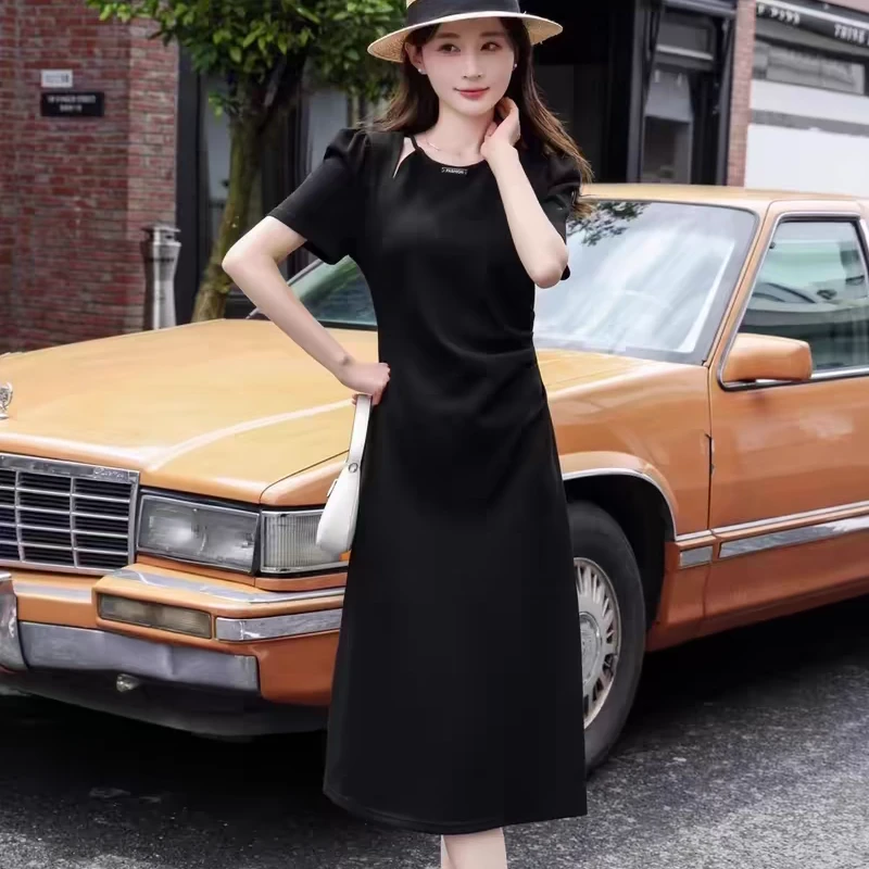 镂空法式黑色连衣裙女新款修身欧货2024小黑裙气质收腰轻奢裙子