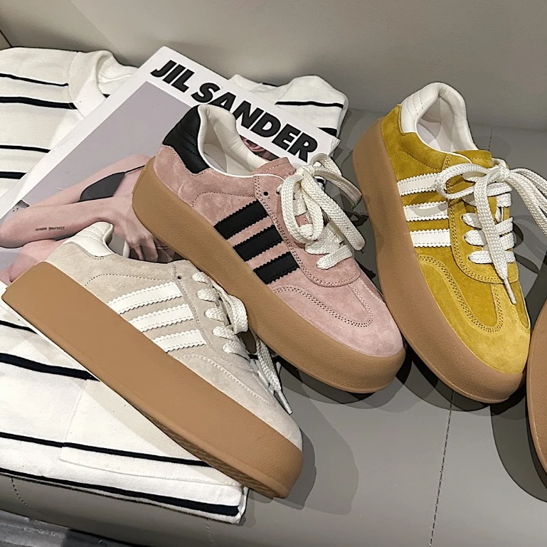 【起司】糖果色系德训鞋女2024春夏新款厚底增高板鞋百搭运动休闲鞋