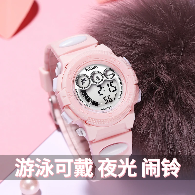 防摔游泳防水儿童手表女小学生初中生女孩女童简约计时闹钟电子表