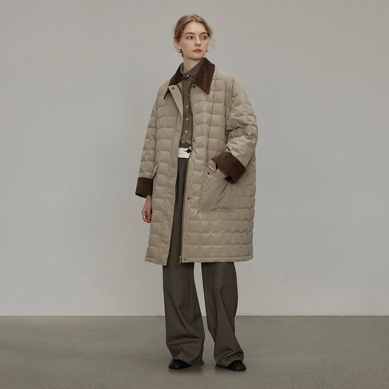 半圆原创设计2024冬季新款方格绗线羽绒服T23405022