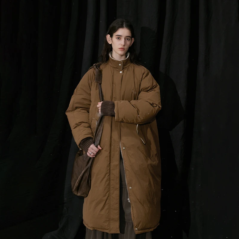 半圆女装冬立领长款羽绒服女简约休闲高级感D24410459
