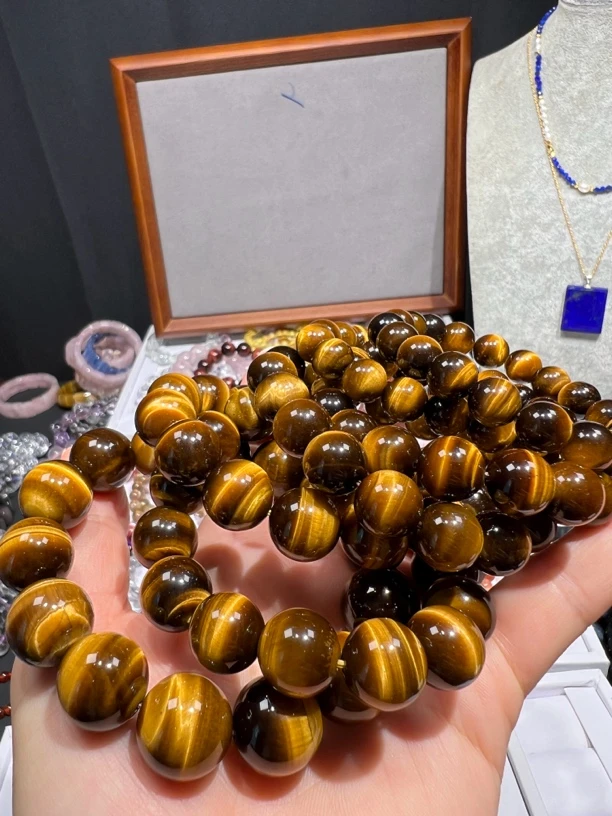天然黄虎眼手串 情侣款男款女款单圈饰品首饰手饰