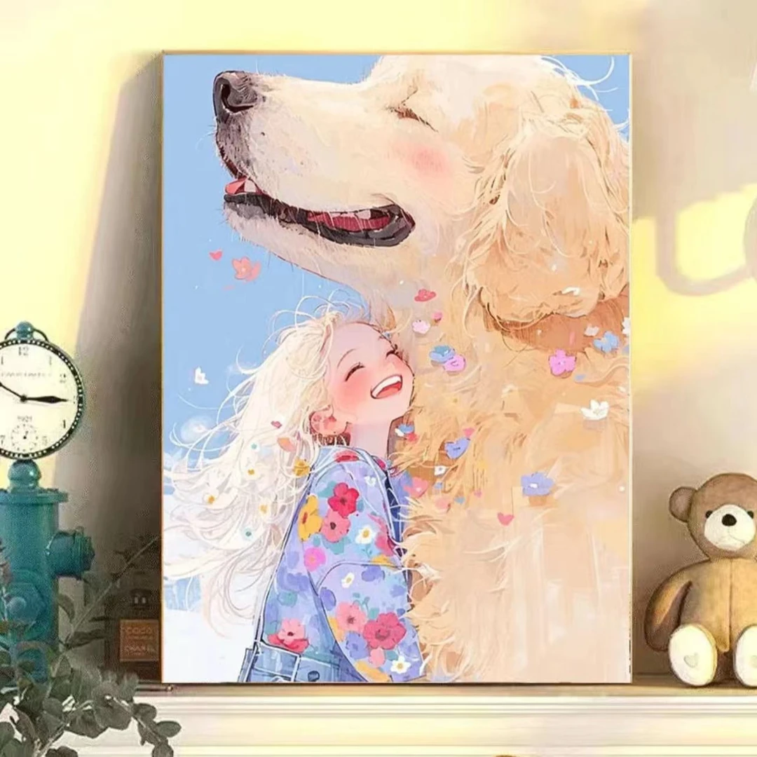 手工砂岩猫狗系列手工填充填色油画解压治愈系挂画6080