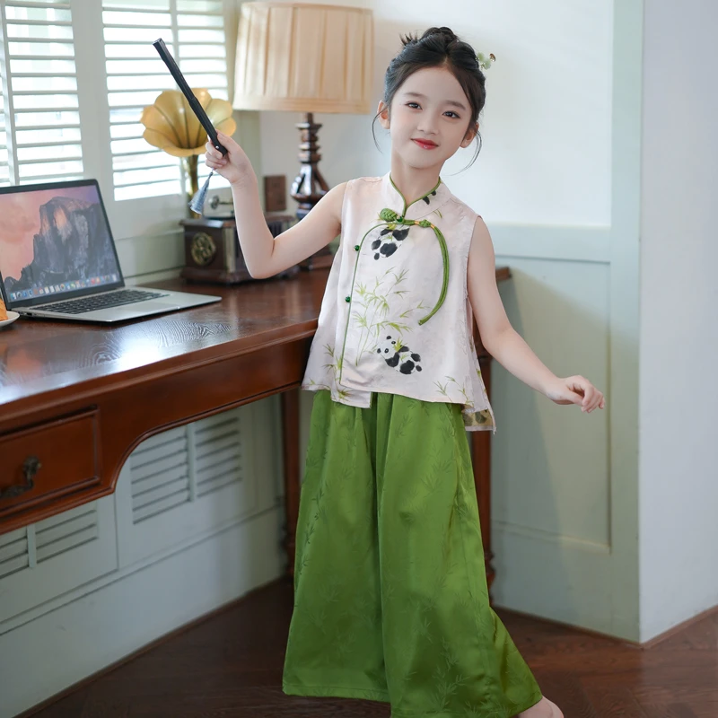 53546A【熊猫】儿童夏季汉服套装新中式国风2025新款女童