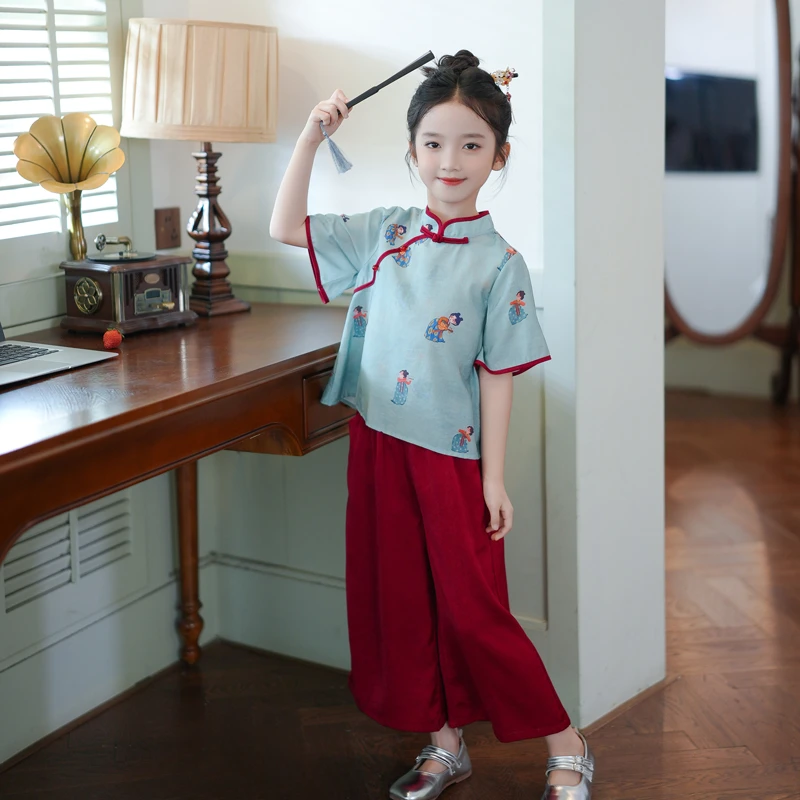 女童汉服套装2025夏季新款国风新中式儿童装唐装表演服古装两件套