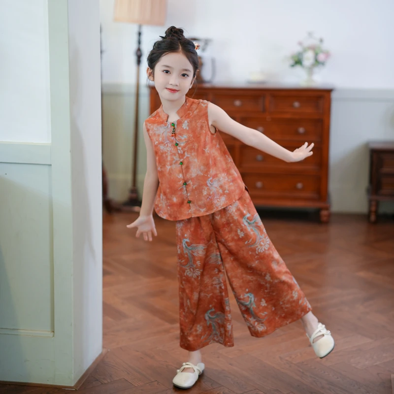 53547A【敦煌】女童国风套装夏季新款复古新中式衣服宝宝古风两件套