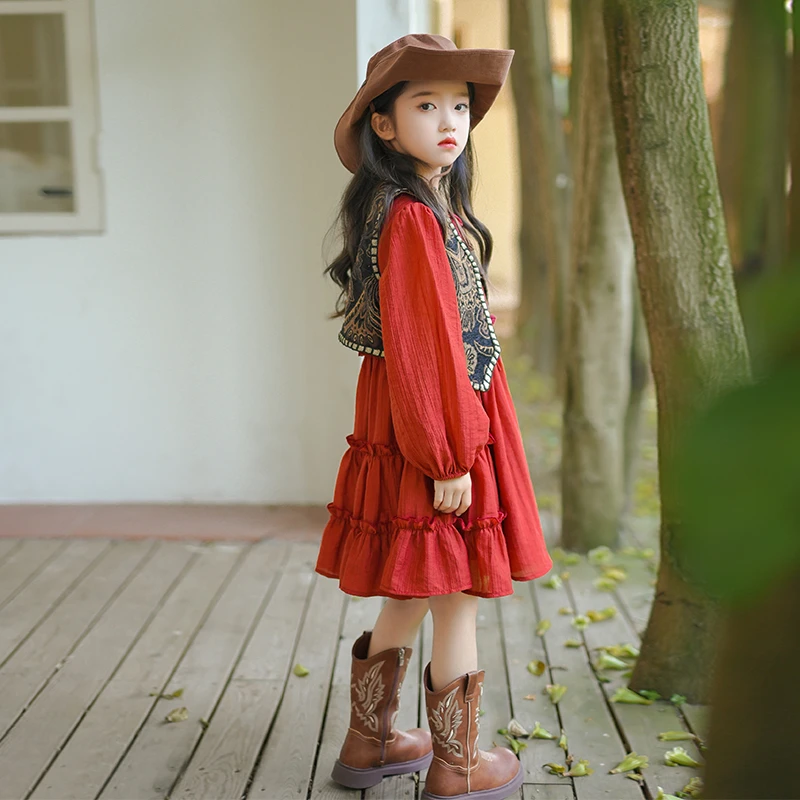 儿童旅游穿搭度假套装复古民族风外穿小马甲背心连衣裙女童两件套