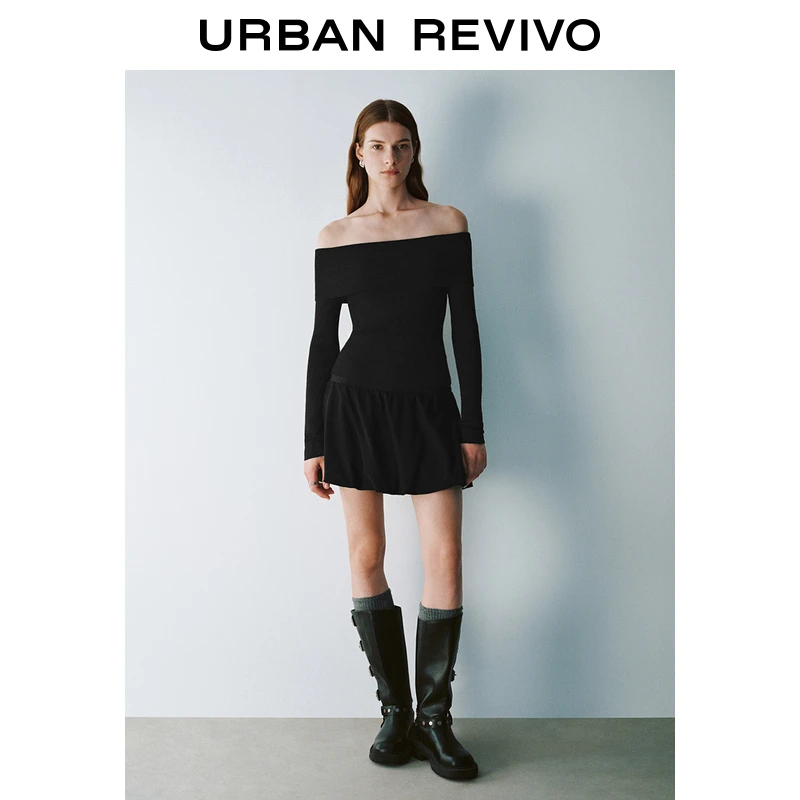 UR2024秋季新款女装简约气质一字领修身针织衫UYY940065