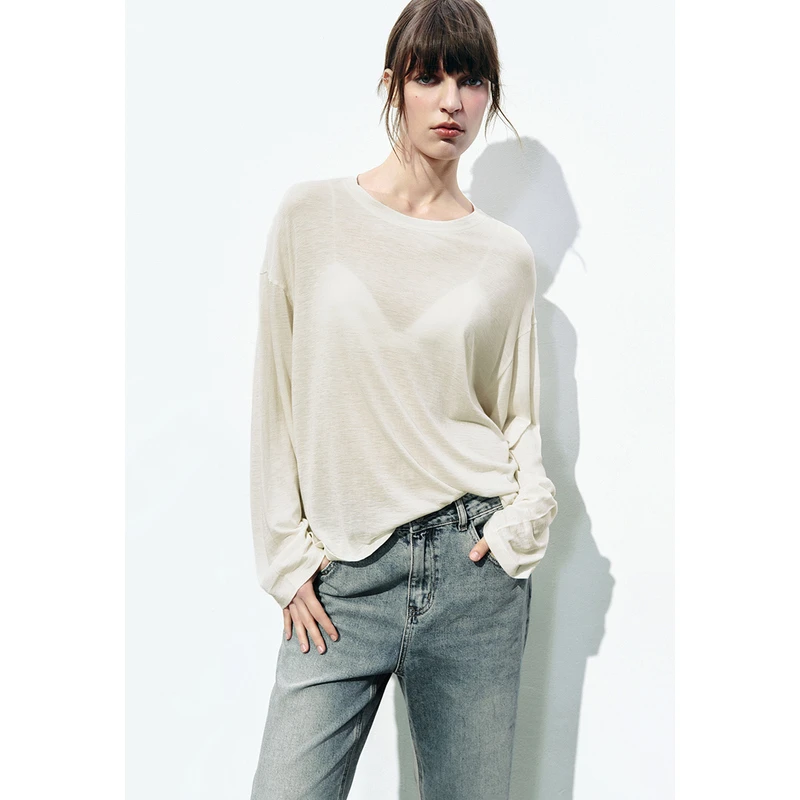 UR2024秋季新款女装慵懒松弛感休闲基础圆领长袖T恤UWM440013