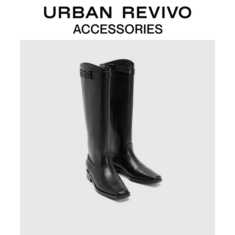 URBANREVIVO女士时尚街头质感长筒靴UAWS40204