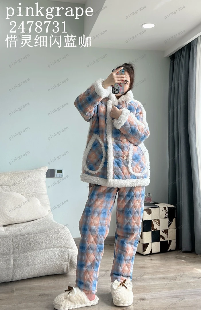 pinkgrape2024新款三层夹棉加厚睡衣女冬季家居服套装2478731