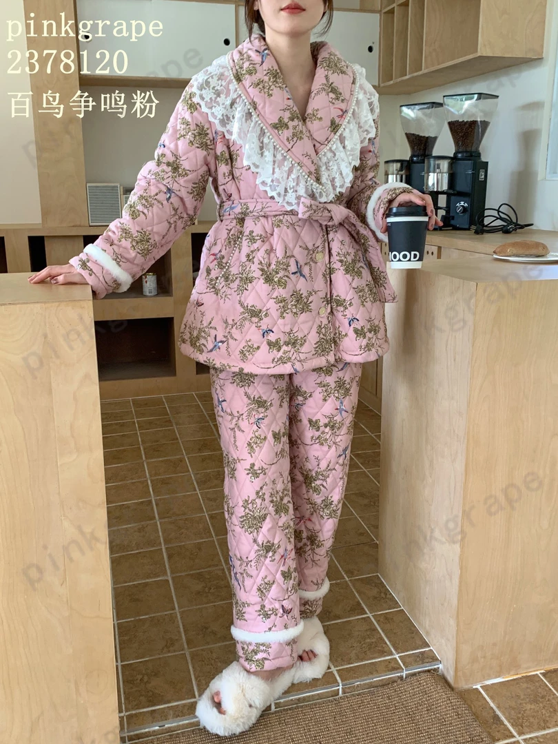 pinkgrapepinkgrape睡衣女士新款冬季三层夹棉加厚家居服2378120