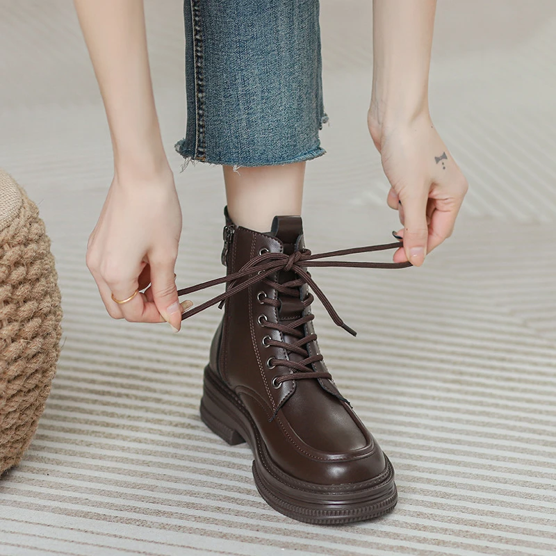 小个子马丁靴2023新款秋冬加绒厚底英伦风短靴子长筒骑士靴内增高