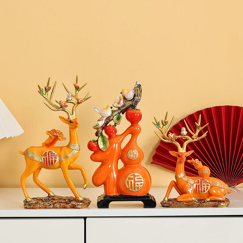 高档葫芦鹿套装轻奢手工创意摆件新房客厅电视酒柜摆设装饰工艺品