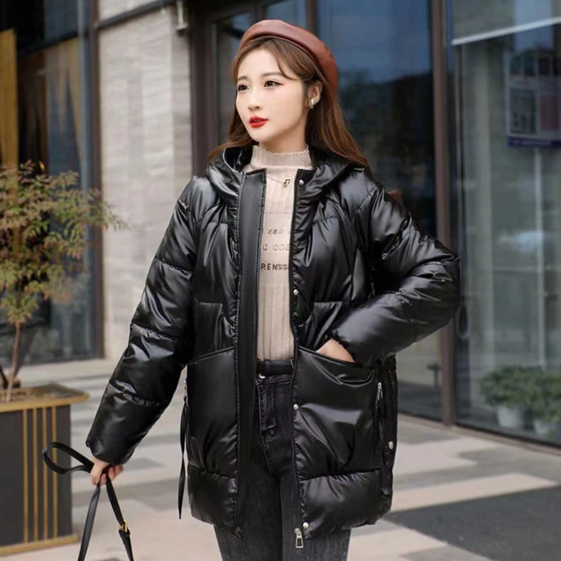 免洗亮面免洗棉服中长款冬季棉衣加厚宽松大码外套大口袋抗风棉衣