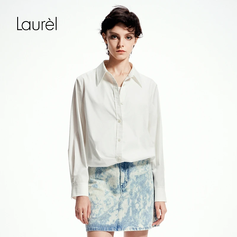 Laurel劳芮25春新款凉感棉纱短款收腰衬衫女LWL361C06700