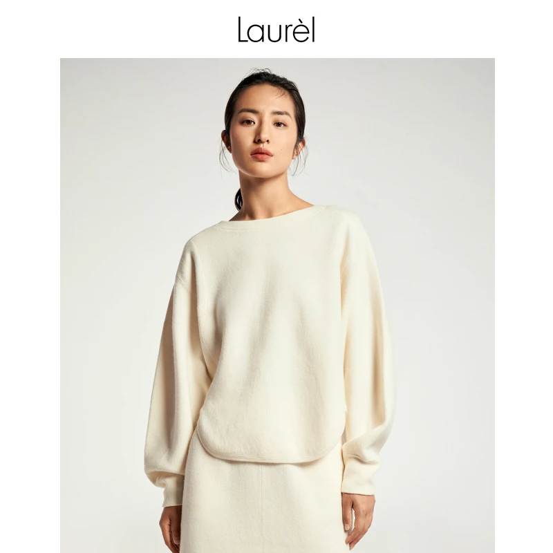 Laurel劳芮新款纯净白灯笼袖针织衫LWL344M06900