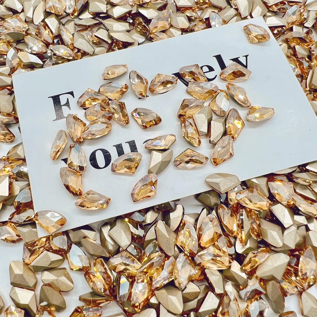 【精品K9钻】香槟色系列 镀底秋冬流行歪心钻美甲DIY奢华超闪尖底钻