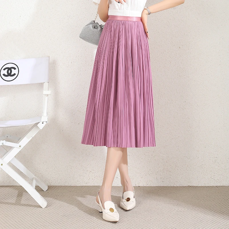 新款韩版垂感百褶半身裙女夏季时尚气质百搭高腰显瘦纯色A字裙潮