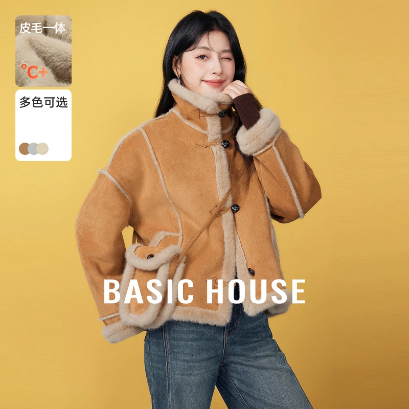 Basic House/百家好冬季时尚休闲翻领舒适百搭外套-B06245S8632
