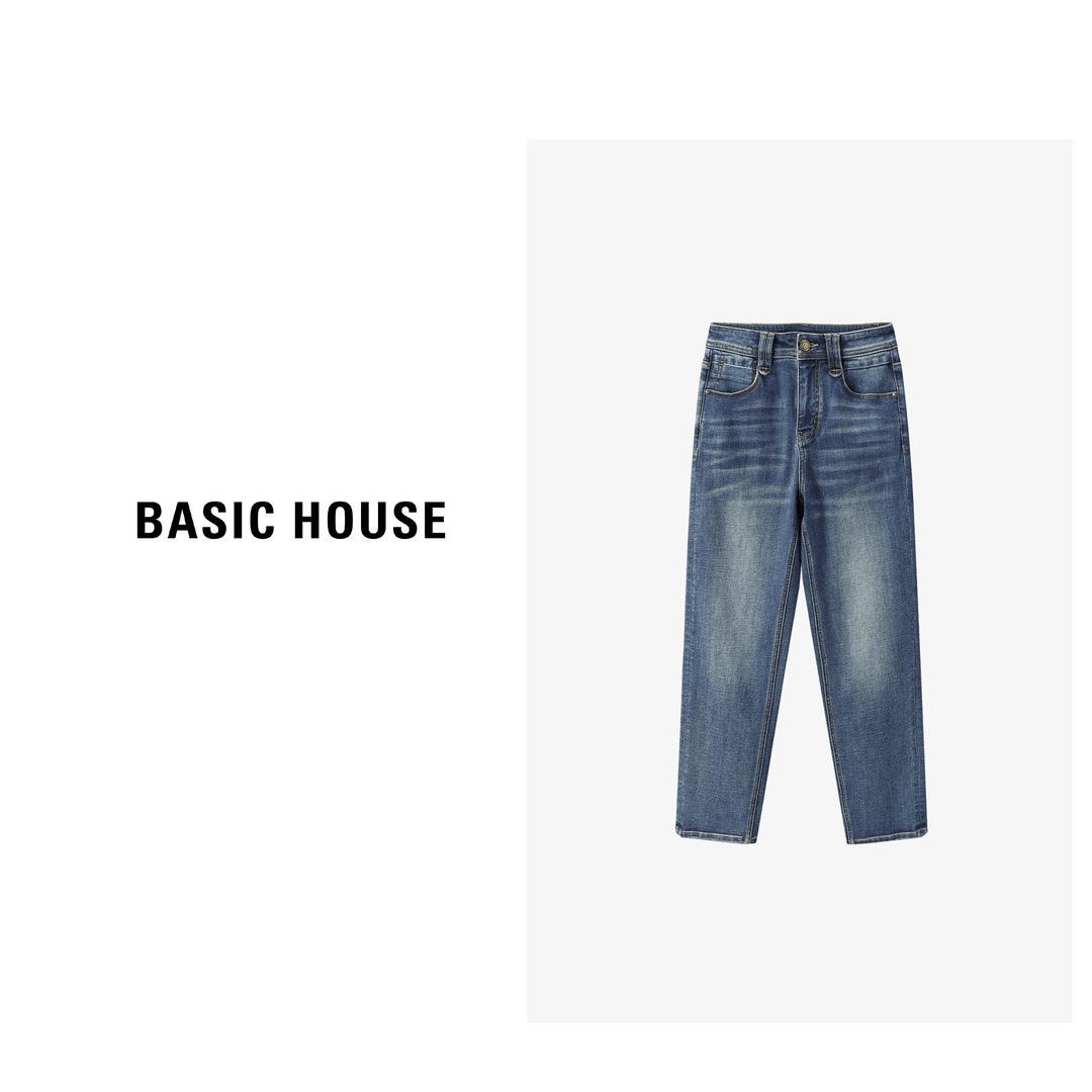 Basic House/百家好春季百搭复古时尚水洗休闲牛仔裤-B0623H5G402