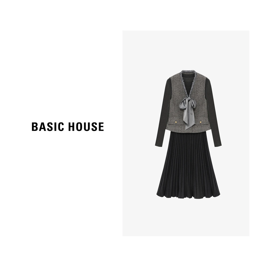 Basic House/百家好法式小香风时尚马甲+连衣裙套装B06245A0692