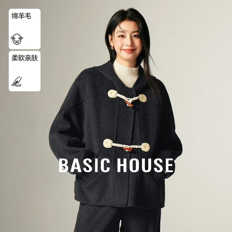 Basic House/秋冬百搭休闲宽松连帽大衣(短款)-B0624E5G292
