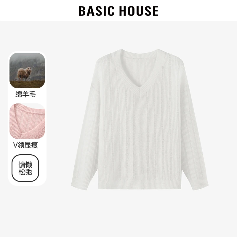 Basic House/百家好长袖时尚休闲百搭圆领毛衫-B0624E5A082
