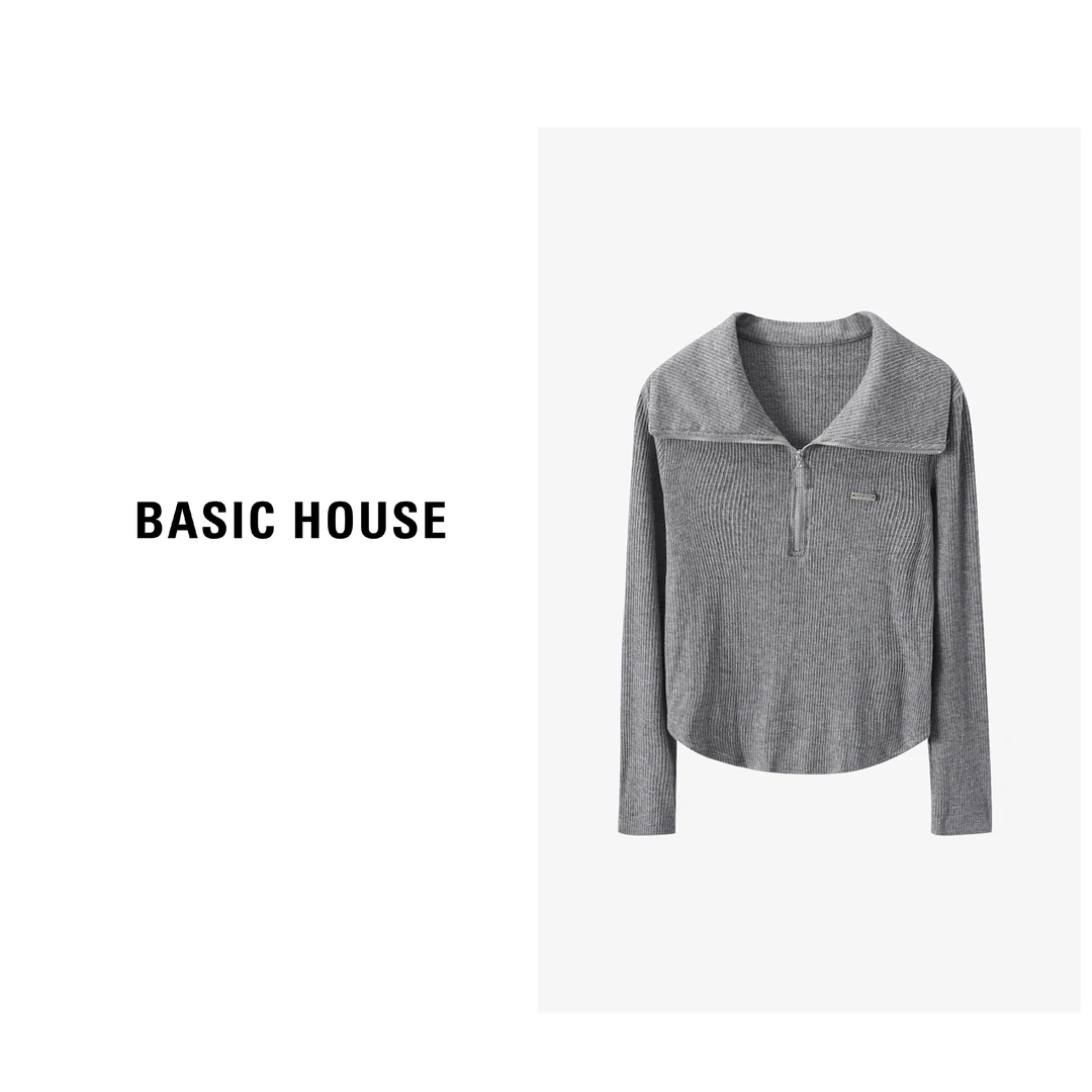 Basic House/百家好设计师时尚灰色秋冬套头百搭T恤 B0633B5R692