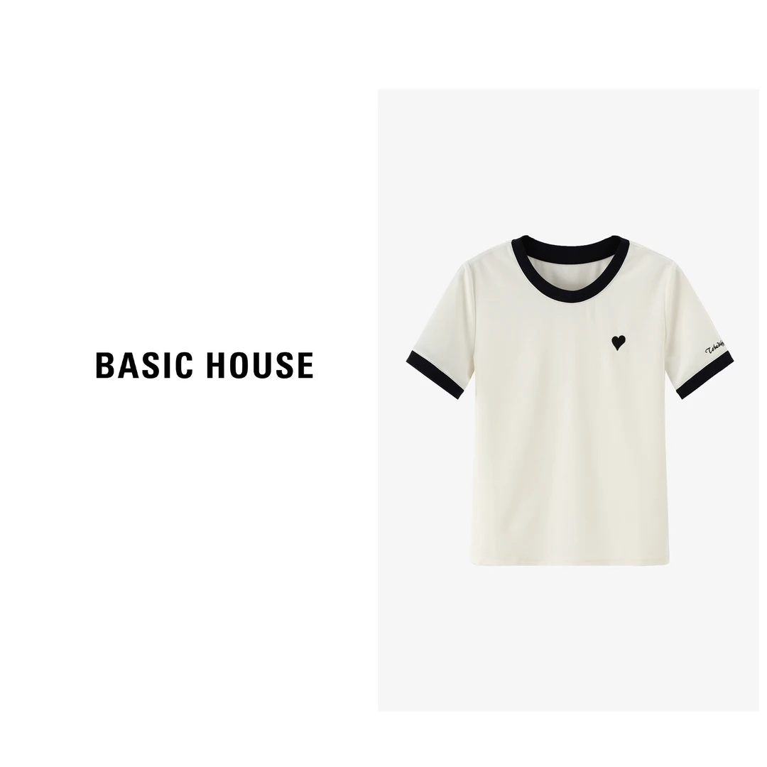 Basic House/百家好夏季百搭休闲经典圆领撞色T恤-B0624A5S902