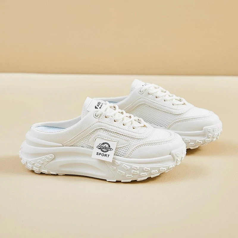 2024夏季新款半托小白鞋女网面透气板鞋休闲鞋增高ins潮FB998//C