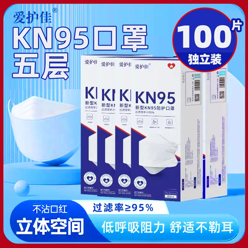 爱护佳kn95口罩立体3d女高颜值秋冬鱼嘴型防护口罩正品独立包装