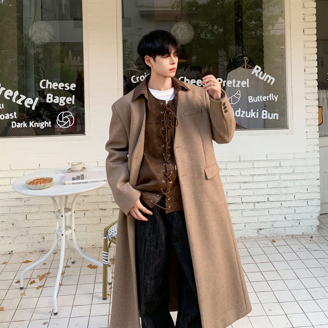 白口阳【华尔兹街头】韩版V领羊毛呢大衣保暖外套男X278男生
