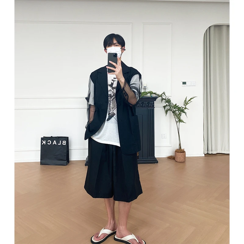 白口阳 春夏新款袖子拼料设计西服版型衬衫休闲宽松百搭上衣X155