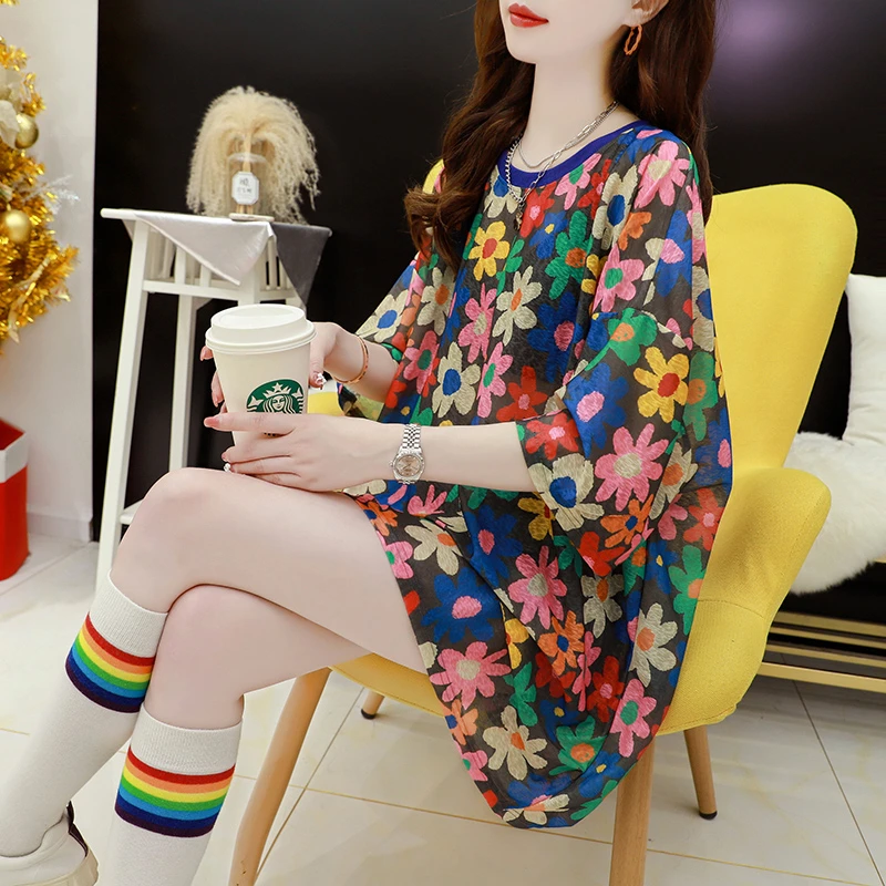 欧版大码短袖T恤女中长款2025新款夏季宽松设计感百搭正肩上衣薄