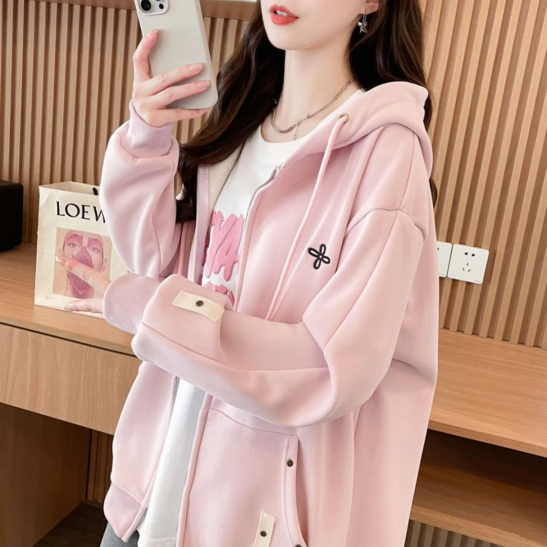 连帽卫衣外套女宽松设计感春秋2025新款洋气减龄拉链开衫薄款上衣