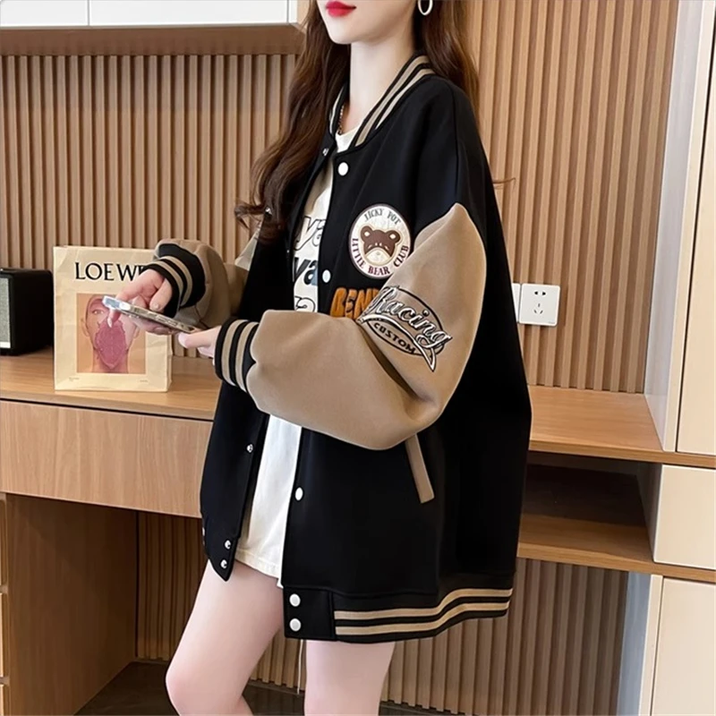 春秋薄款卫衣女2026新款中长款设计感棒球服宽松休闲撞色开衫外套