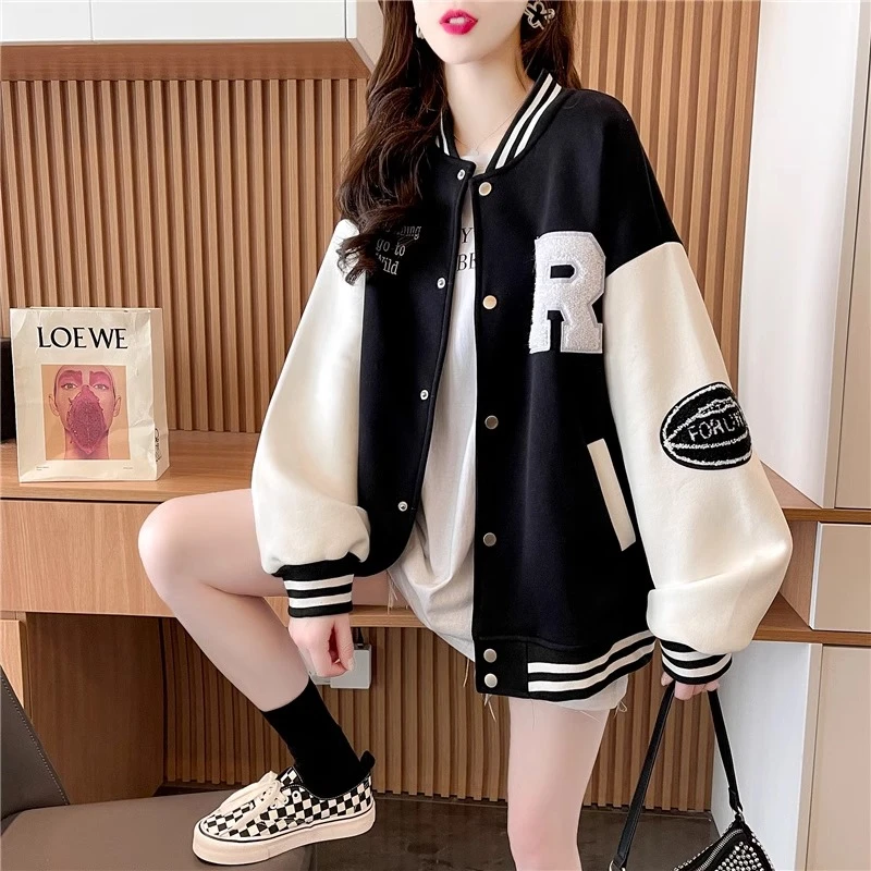运动风棒球服女设计感上衣2026秋冬新款加绒加厚卫衣韩版宽松外套