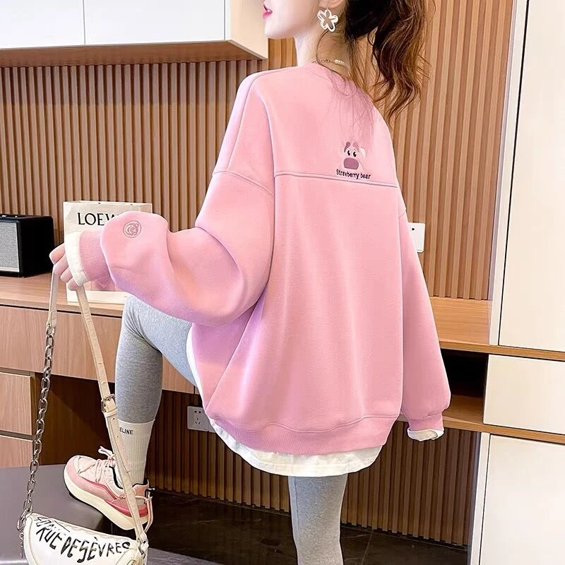 假两件圆领卫衣女上衣2025春秋新款宽松慵懒风美式复古爆款外套秋