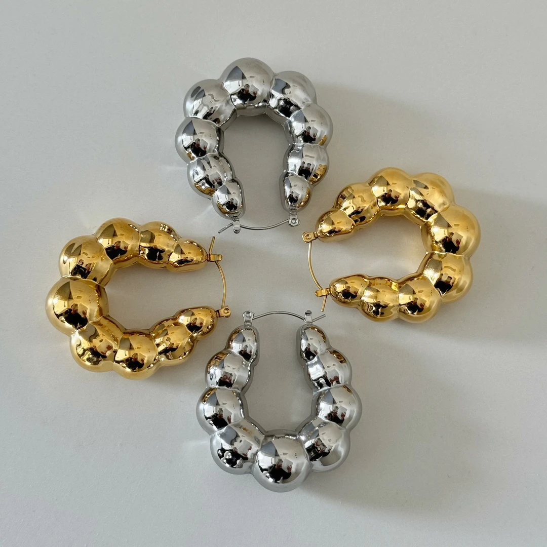 钛钢耳饰 空心耳环金色时尚夸张大耳圈小众百搭简约独特银色个性