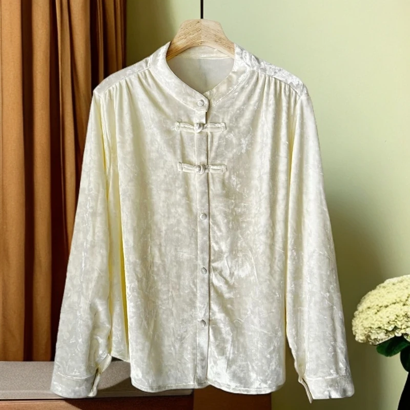 【专柜金标品质】女士秋季新款桑蚕丝真丝绒新中式国风纽扣长袖开衫