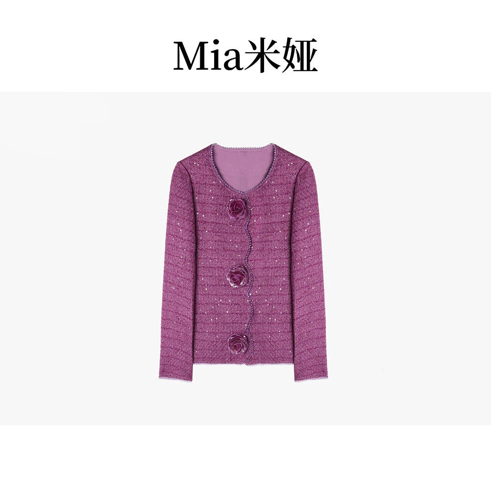 米娅 春季新款百搭气质小香风上衣洋气减龄粗花呢外套女 DY5406